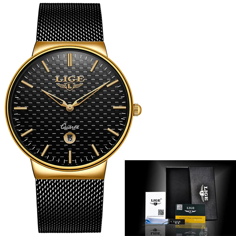 black gold black Reloj Mujer LIGE модные роскошные Брендовые женские кварцевые часы для Montre Femme женские часы Relogio Feminino женские золотые часы - Цвет: black gold black
