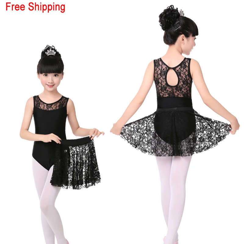 

High Grade Lace Black Sleeveless Dance Leotard Lace Skirt Set Girls Kids Children Ballet Dancewear