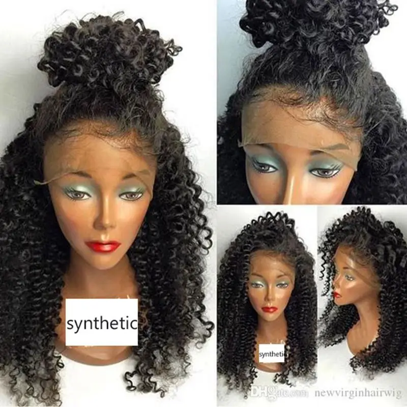Afro kinky curly real hair baby natural looking glueless synthetic 100%fiber can heat resistant front wig |