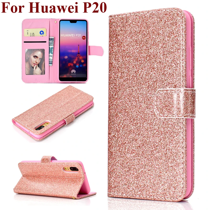 Блестящий чехол бумажник для Huawei P20 Мягкий Силиконовый противоударный