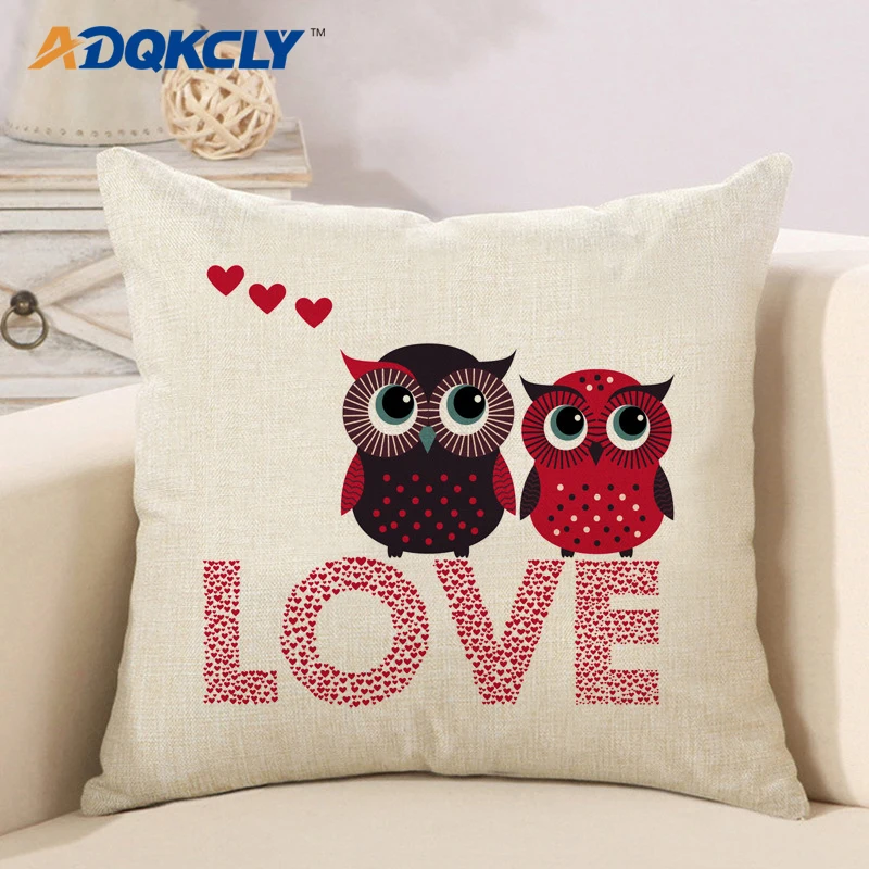 Наволочка ADQKCLY Lover's Owl из полиэстера и льна мультяшная сова украшения для дома