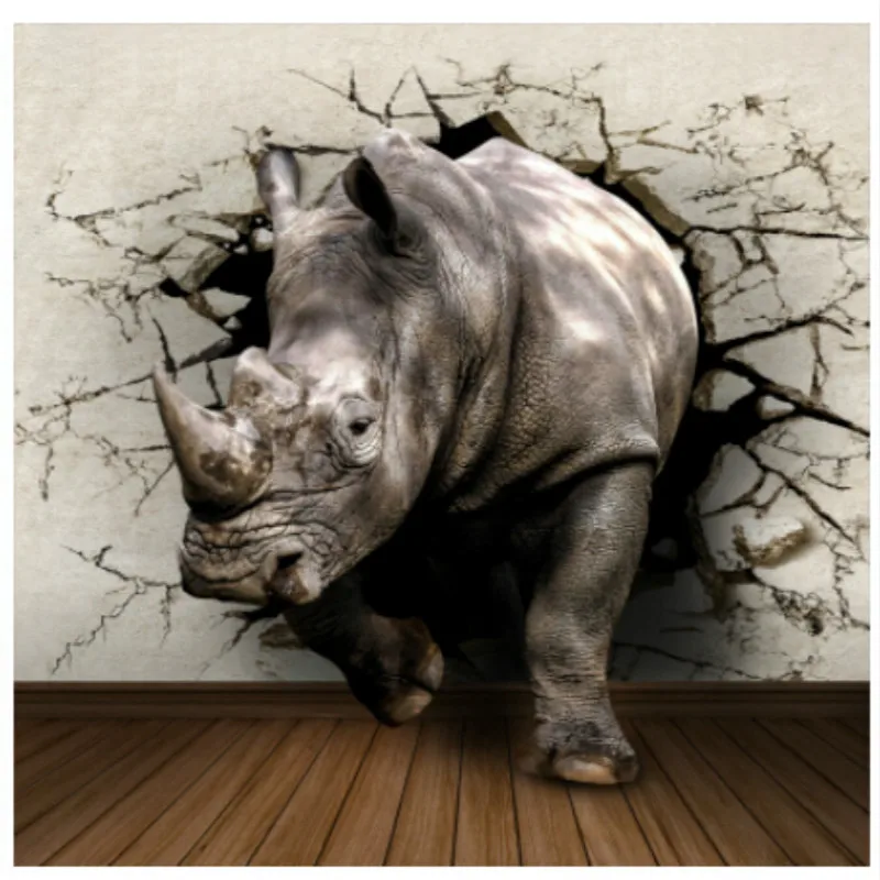 Mural 3d трехмерные обои современный краткое диван стене спальни mural rhino тигр фрески