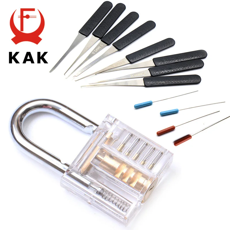 White Set KAK мини прозрачный видимый выбор выреза практика замок с сломанной для удаления ключа фиксатор крючков экстрактор набор слесарный инструмент - Цвет: White Set