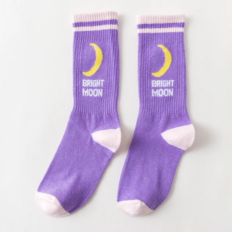 purple moon Веселое Harajuku носки с изображением Луны японский креативные носки с мультяшным рисунком Для женщин новинка, meias, носочки для Mujer Sokken женские милые носочки для девочек - Цвет: purple moon