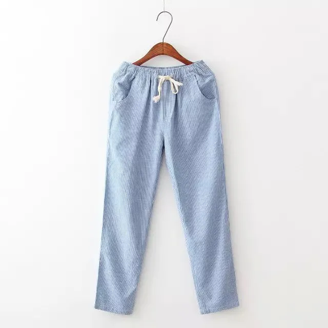 2017 весенне-летние полосатые брюки женские хлопковые льняные для отдыха удобные