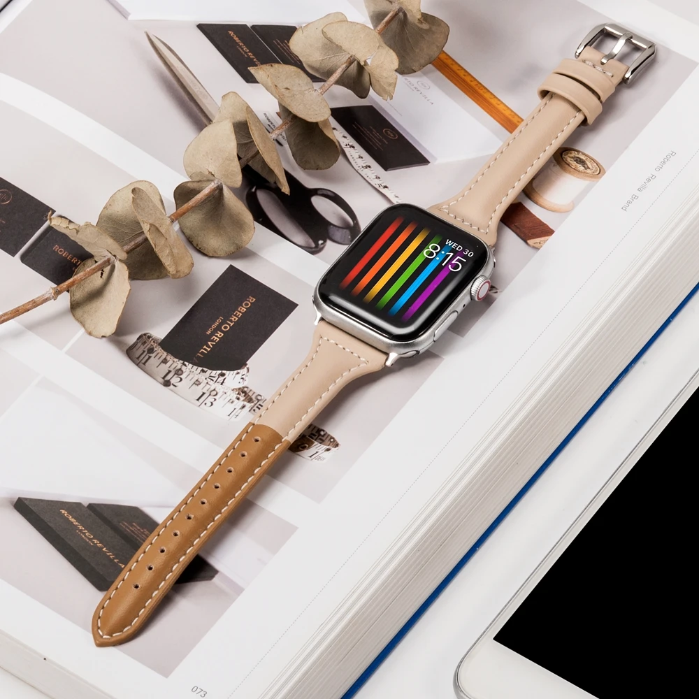 Wearlizer 2019 отличная однотонная кожаная Петля для iwatch 4 3 2 1 ремешок Apple Watch 38 мм 42 40 44 6