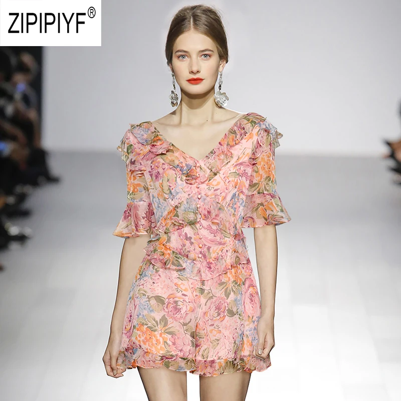 Модные женские комбинезоны в европейском стиле с цветочным принтом и оборками