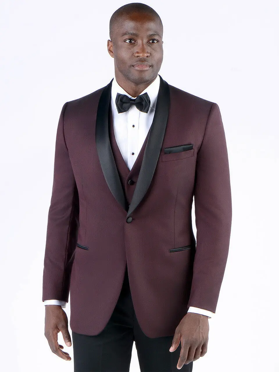 

Dark Wine Red Men's Groom Tuxedos Groomsmen Morning Style Best man Suits Custom