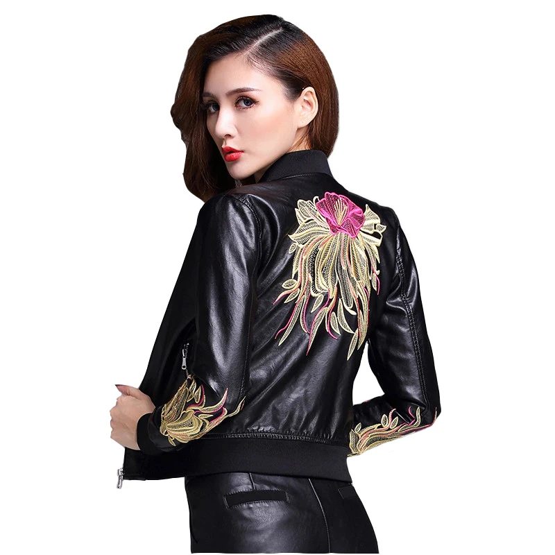 

Genuine Leather Short jacket Women 2018 New Spring Autumn Fine Embroidery Sheepskin Outerwear Fashion Female Leather Tops 2272
