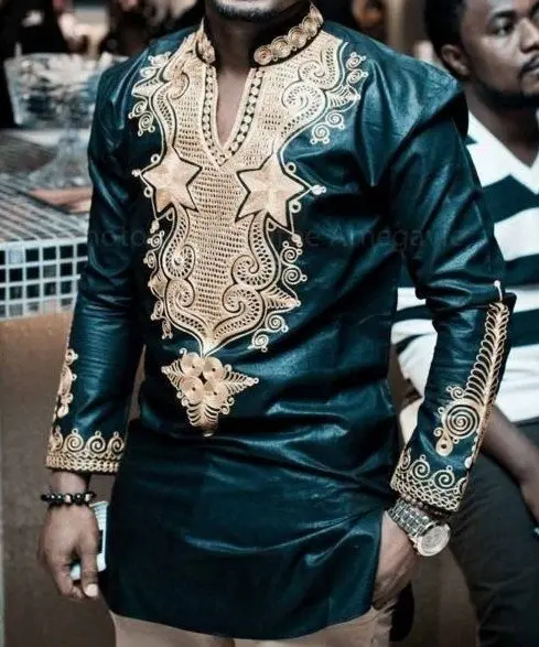 

2019 Africa Riche Men New Arrival Hot Selling National Custume Big Totem Printing Long Sleeves Shirt