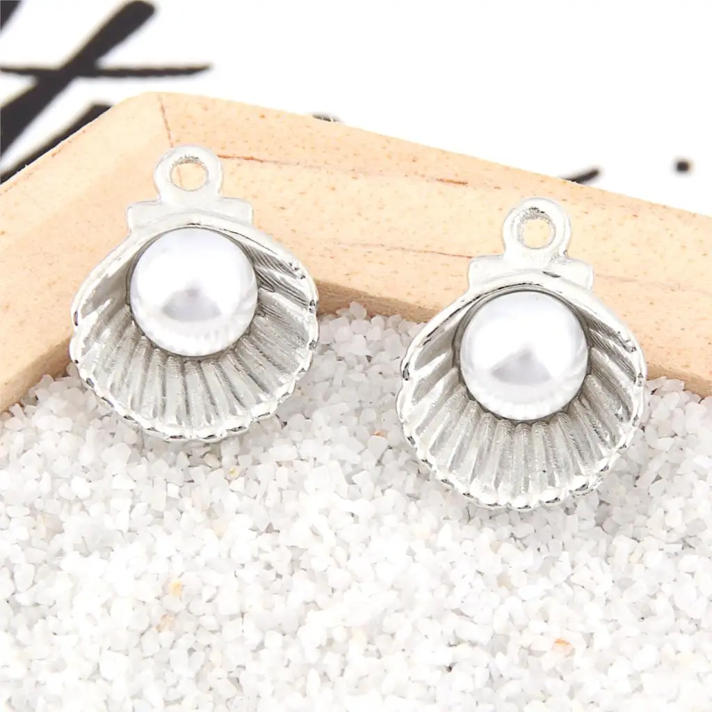 10Pcs Silver Color 12x15mm Shell Pearl Charms Nautical Pendant Finding Choke Bracelet Handcrafts Jewelry Supplies - купить по