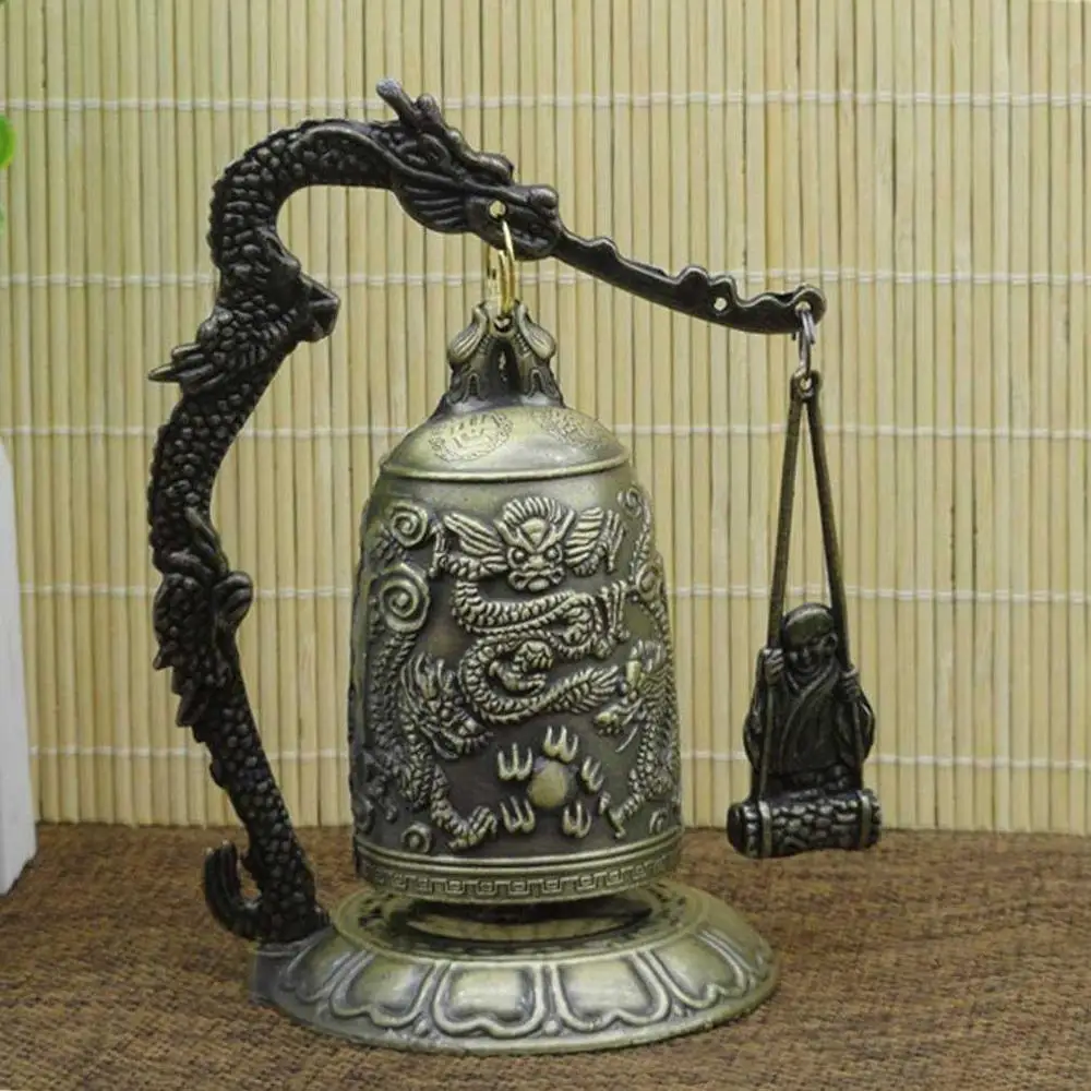 Винтажный колокольчик с драконом, висячие украшения, буддийский колокольчик, колокольчик на удачу, бронзовый замок, монах, украшение для дома, офиса, произведение искусства, хит - Цвет: 2