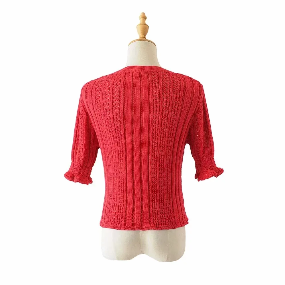 

Summer Women Clothes 2019 New Wooden Ear Short-sleeved T-shirt V-neck Versatile Slim Short Sweater Tshirt