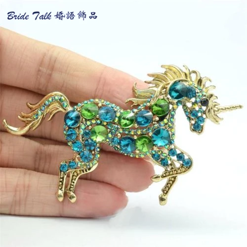 Для женщин jewelry животного Броши VTG Стиль Зеленый Единорог Лошадь Брошь Булавки