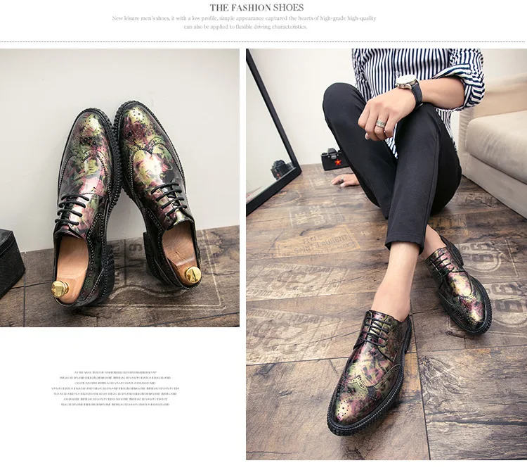 Новая мода Для мужчин Баллок лакированные кожаные туфли острый носок резьба туфли-оксфорды для мужчин Свадебная вечеринка туфли на платформе Мужская обувь