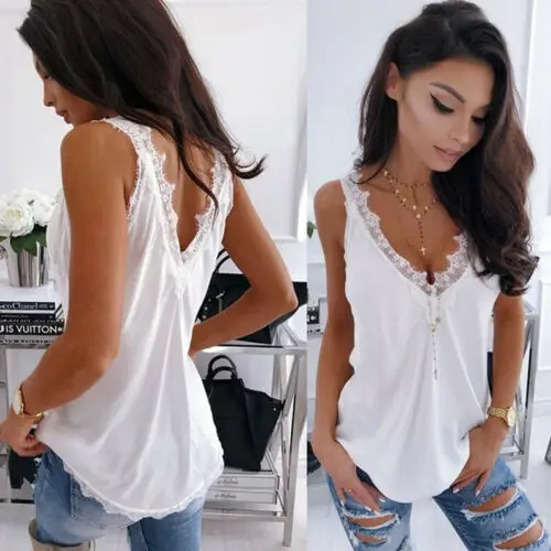 Женская свободная майка без рукавов повседневная однотонная с v образным вырезом