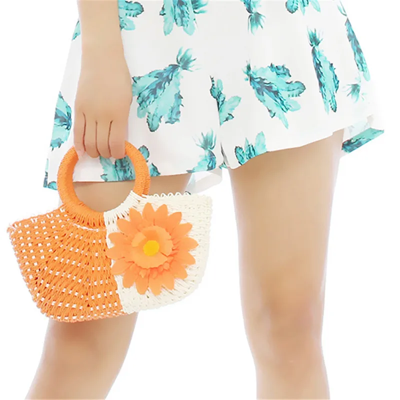 Женские летние пляжные сумки плетеные соломенные с подсолнухом женская сумка