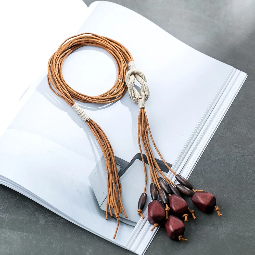 Женское винтажное ожерелье-чокер длинное ожерелье ручной работы с деревянными