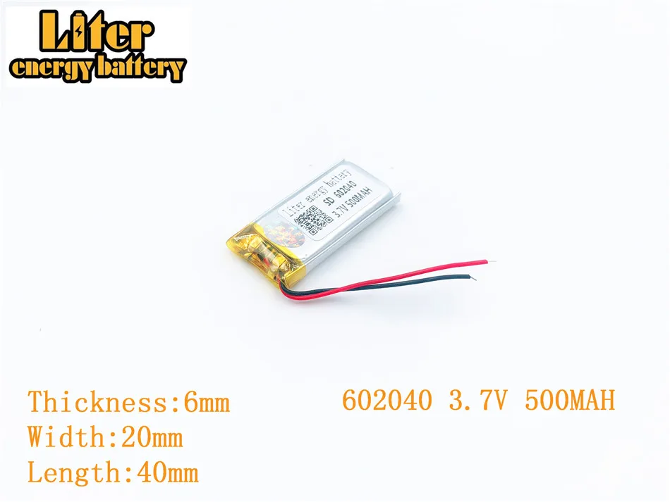 Литровая батарея 3 7 V 500mAh 602040 вилка литиевая полимерная аккумуляторная для MP3 MP4 MP5