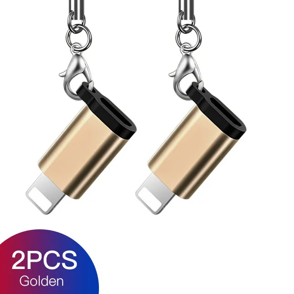 2PC Gold ACCEZZ брелок OTG адаптер Micro USB Женский до 8 Pin для iphone X XS MAX XR 8 7 6 Plus телефон к ПК передачи данных разъем - Цвет: 2PC Gold