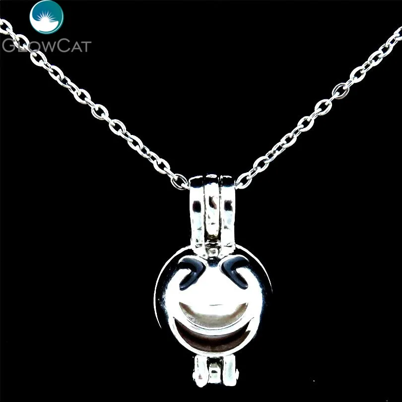 KP475 Emoticons Enamel Smile Face Real Pearl Cage Essential Oil Diffuser Trendy Aroma Locket Necklace Kids Funny Jewelry Gift | Украшения и