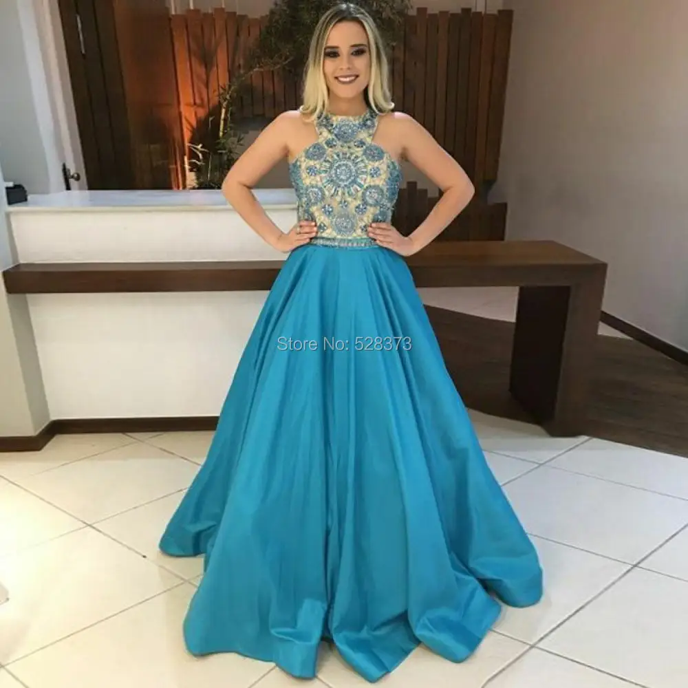 

YNQNFS PD54 Elegant Heavy Beaded Nude/Teal Two Tone Crystal Prom Dresses