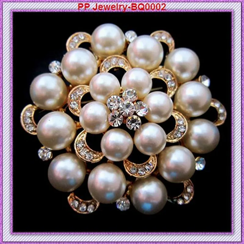 

High Quality Gold Tone 6pcs/lot Stunning Crystal Fashion Pearl Flower Bouquet Brooch For Wedding