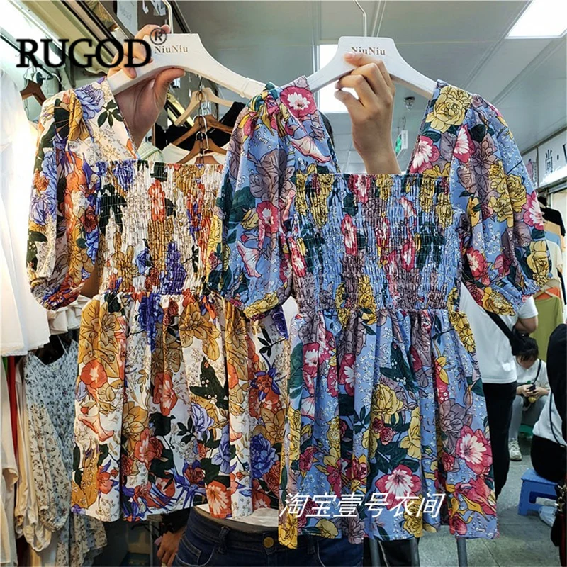 RUGOD эластичная плиссированная летняя футболка с квадратным воротником и