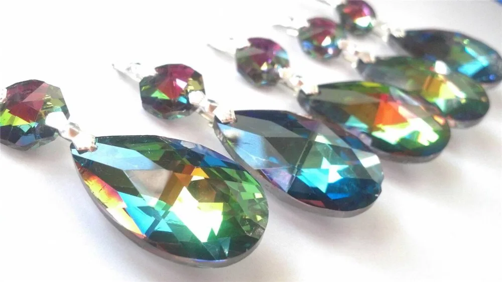 

35pcs Vitrail Rainbow 38mm teardrops with 14mm octagon Chandelier Crystals Prism Almond Wedding Decor