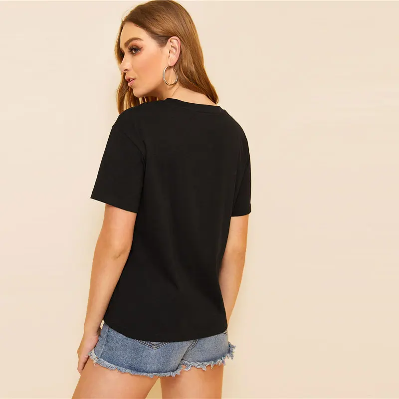 SHEIN, женские рубашки в горошек с сеткой, с коротким рукавом, летняя уличная одежда, повседневная футболка с круглым вырезом, с коротким рукавом, одноцветная футболка, сетчатый топ