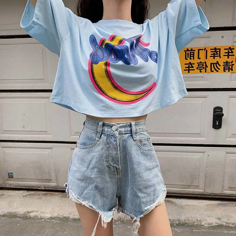 

Summer Women's Trend Loose Wild Print Girlfriends With Harajuku Style Short-sleeved T-shirt 2019 New Arrival