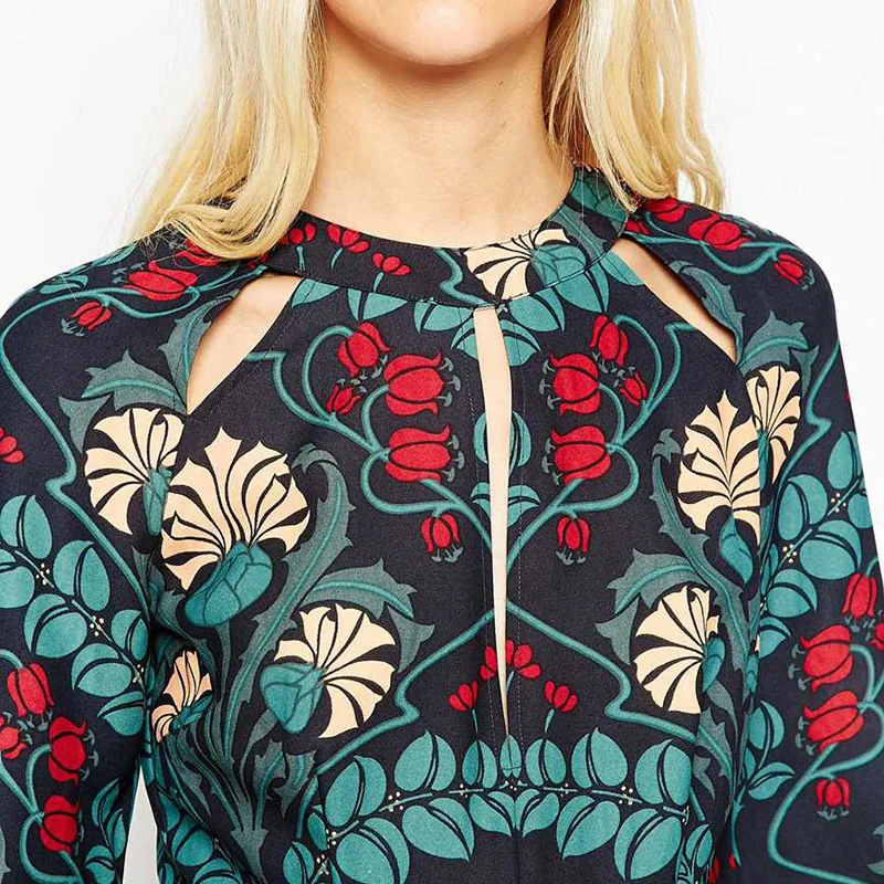 2017 летние и осенние женские длинные платья в стиле ретро с цветочным принтом