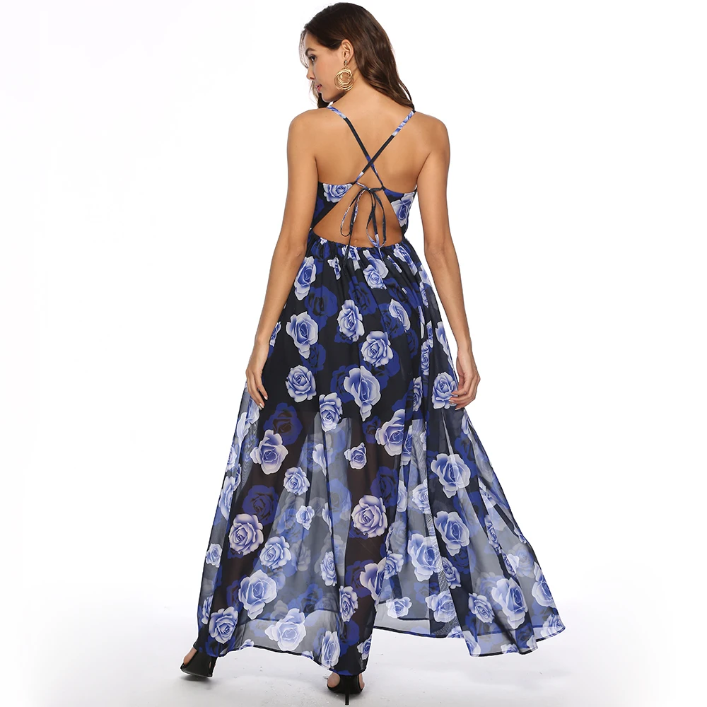 

2019 Women's Printed dress Deep V-neck A pendulum Bohemia Sexy dress Summer Elegant New Casual beach dresses A2567