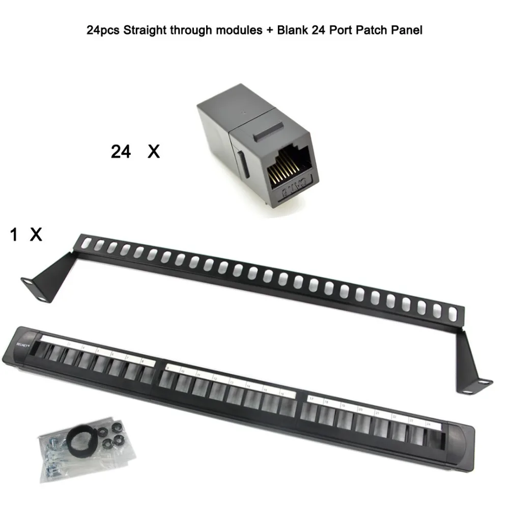 19&quot1U Blank 24 Port Patch Panel UTP Metal Rack Mount Distribution Frame RJ45 Network Cable Adapter Computer CAT6 5 Keystone Jack |