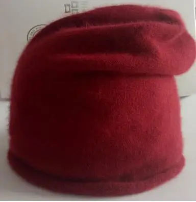 claret Коза кашемир женские модные обжимные шапочки шапки повседневные одноцветные ЕС/м(54-56 см - Цвет: claret