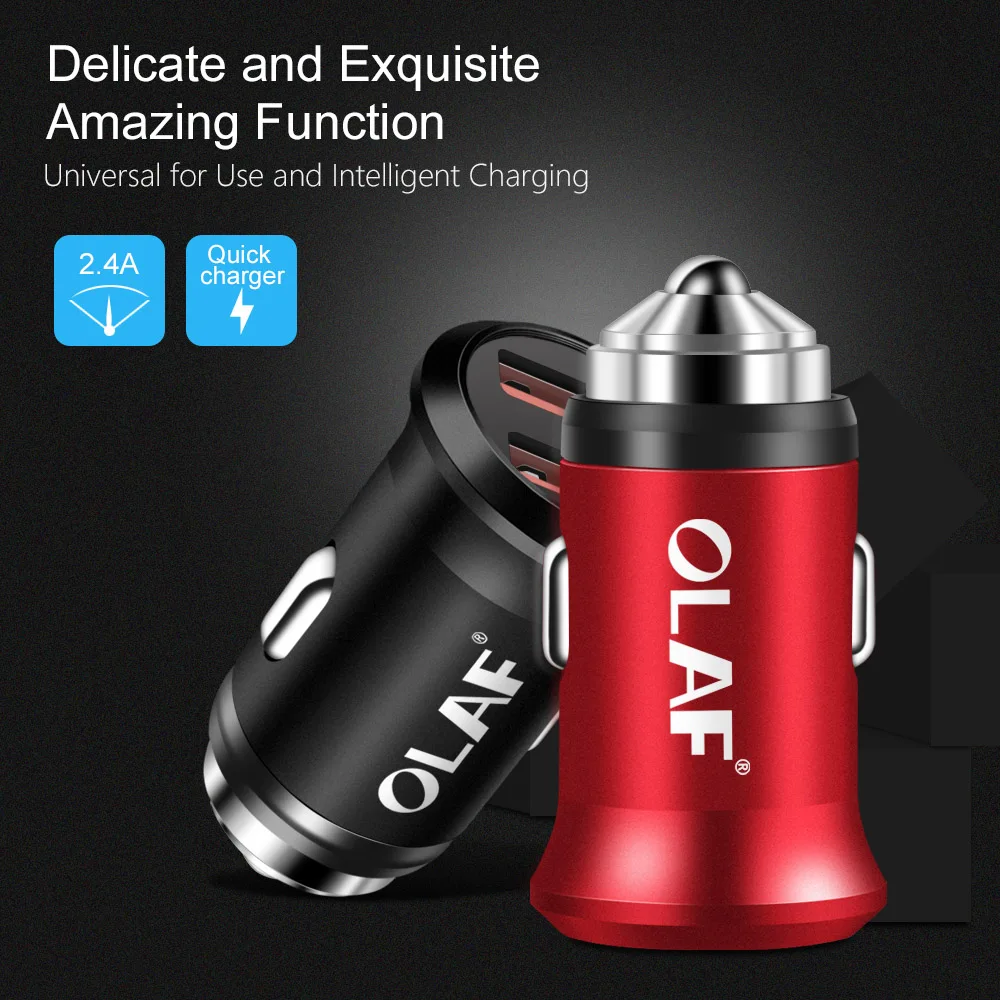 OLAF мини USB Автомобильное зарядное устройство для мобильного телефона планшет 2.4A быстрая зарядка автомобильное зарядное устройство двойной USB Автомобильное зарядное устройство адаптер в автомобиле