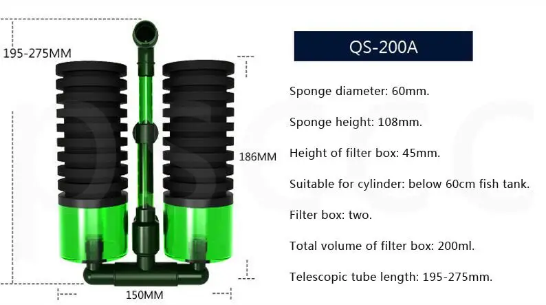 QS-200A Био Губка, аквариум фильтр разведение Фрай Бетта креветки нано аквариум для рыб PTSP - Цвет: QS-200A
