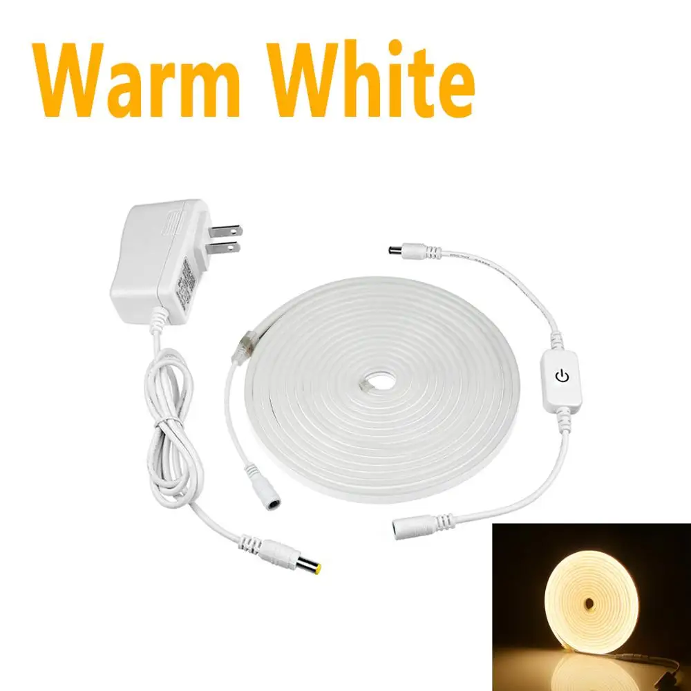 Warm White US Plug С регулируемой яркостью неоновый свет светодиодный лента DC 12V Гибкая светодиодная лента световой пропилен-каучука прокладки с сенсорный диммер ЕС/штепсельная вилка американского стандарта приспособления для чистки ленты Водонепроницаемый лампа - Испускаемый цвет: Warm White US Plug