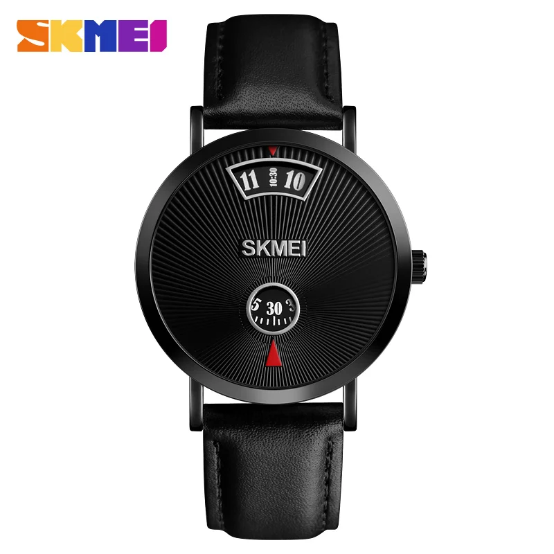 black leather SKMEI модные простые мужские часы водонепроницаемые с сетчатым ремешком полностью стальные/кожаные часы Мужские кварцевые спортивные часы Relogio Masculino - Цвет: black leather