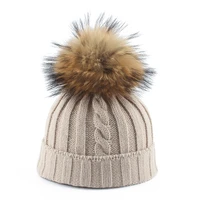 2019 womens hat big real fur pompom beanie cap girls winter hats for women parent child knitted hat cotton skullies
