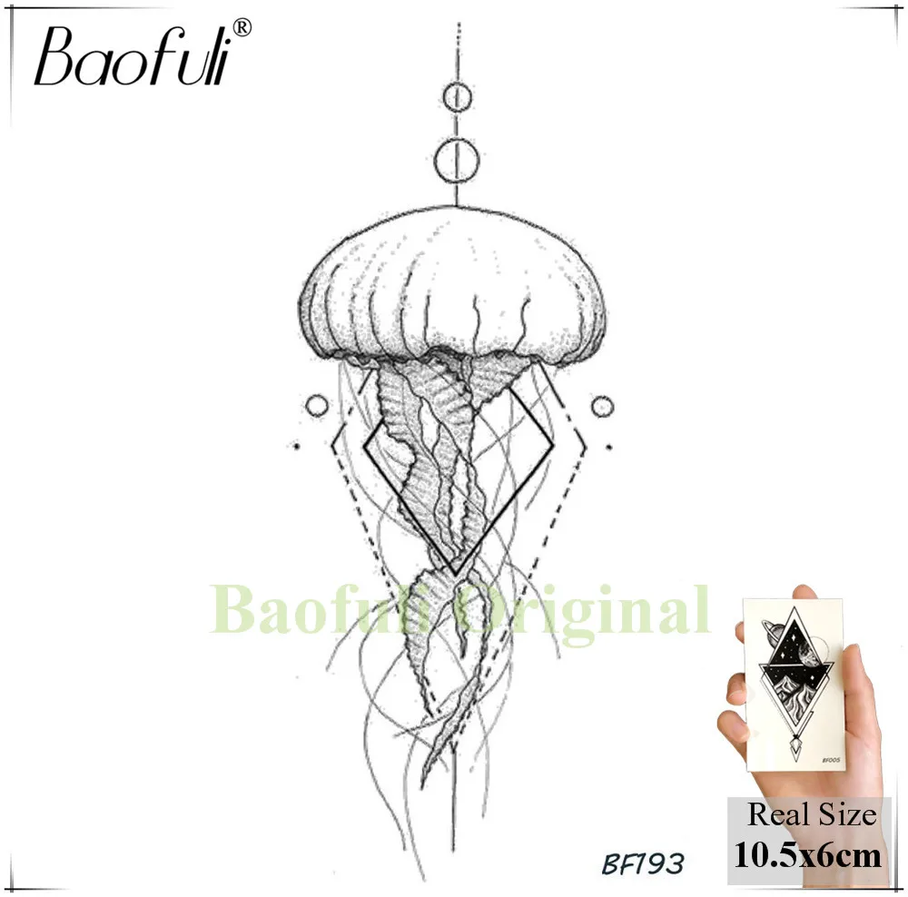 BBF193 Baofuli, черная Медуза, рисунок, временная татуировка, наклейка, морская жизнь, водонепроницаемые татуировки, женский мужской боди-арт, рука, рука, поддельные татуировки - Цвет: BBF193