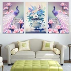 QIANZEHUI,DIY 5D Европейский Павлин Триптих Вышивка, круглая Алмазная полная Стразы алмазная живопись вышивка крестиком, рукоделие