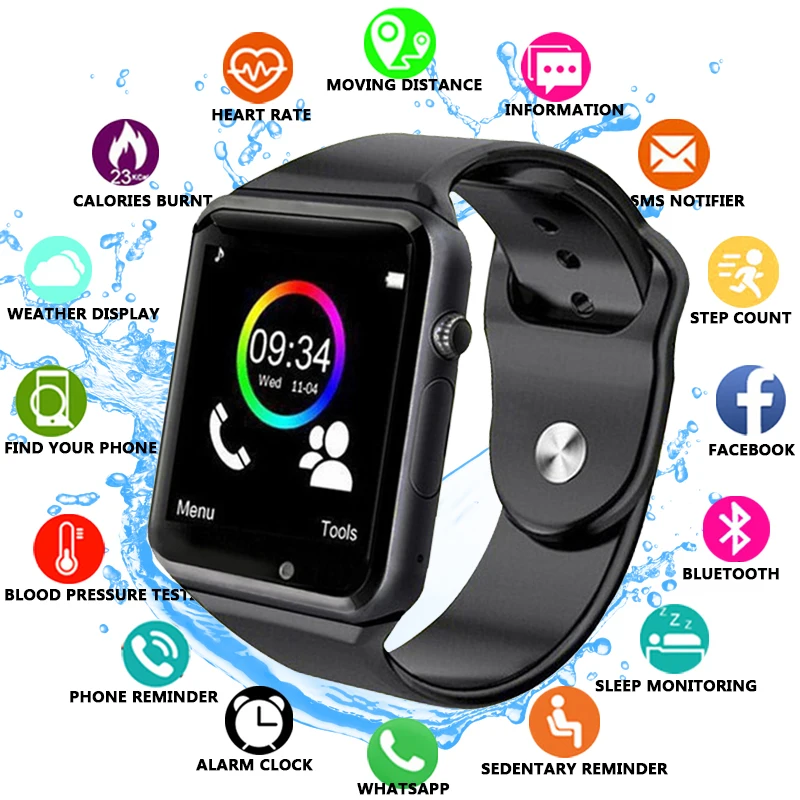 Новинка 2019 Bluetooth A1 Смарт часы спортивные наручные Поддержка 2G SIM TF камера Smartwatch