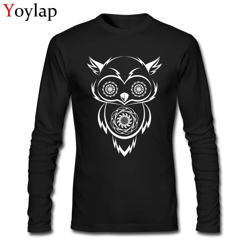 

Night Owl New Arrival Novelty Men's Black T-shirts Cotton Tops Clothes Discounted Autumn Long Sleeve Custom Tee Shirt