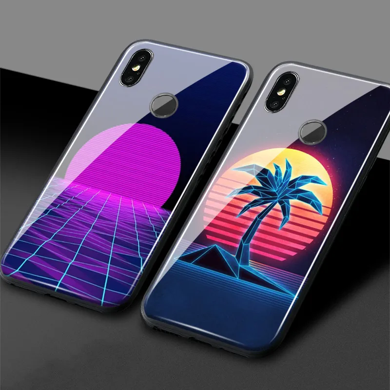 Неон Retrowave 80s винтажный абстрактный мягкий силиконовый закаленное для Xiaomi mi 8 9 SE x 2