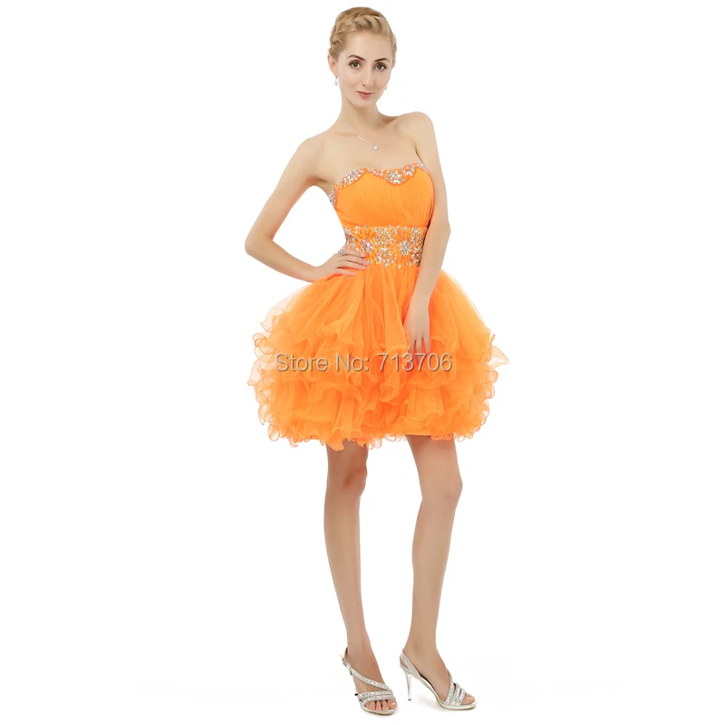 Новое поступление 2017 года Реальная Модель Оранжевый бальное платье из тюля колен