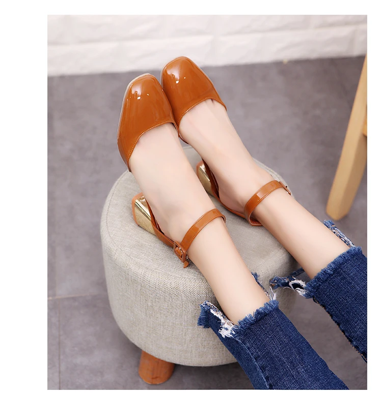 Zapatos mujer; женские туфли-лодочки; женская обувь на толстом каблуке с ремешком на щиколотке; модельные туфли-лодочки с квадратным носком на среднем каблуке; удобная женская обувь; 5 см