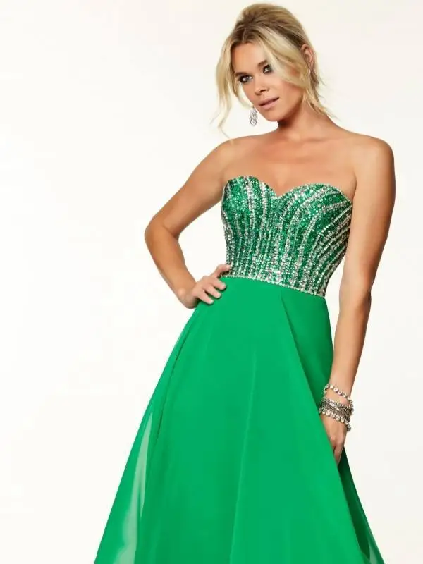 Green Long Evening Dress 2015 New Arrival Formal Dresses A-line Sweetheart Sexy Open Back Beading Crystal Sequin Prom | Свадьбы и