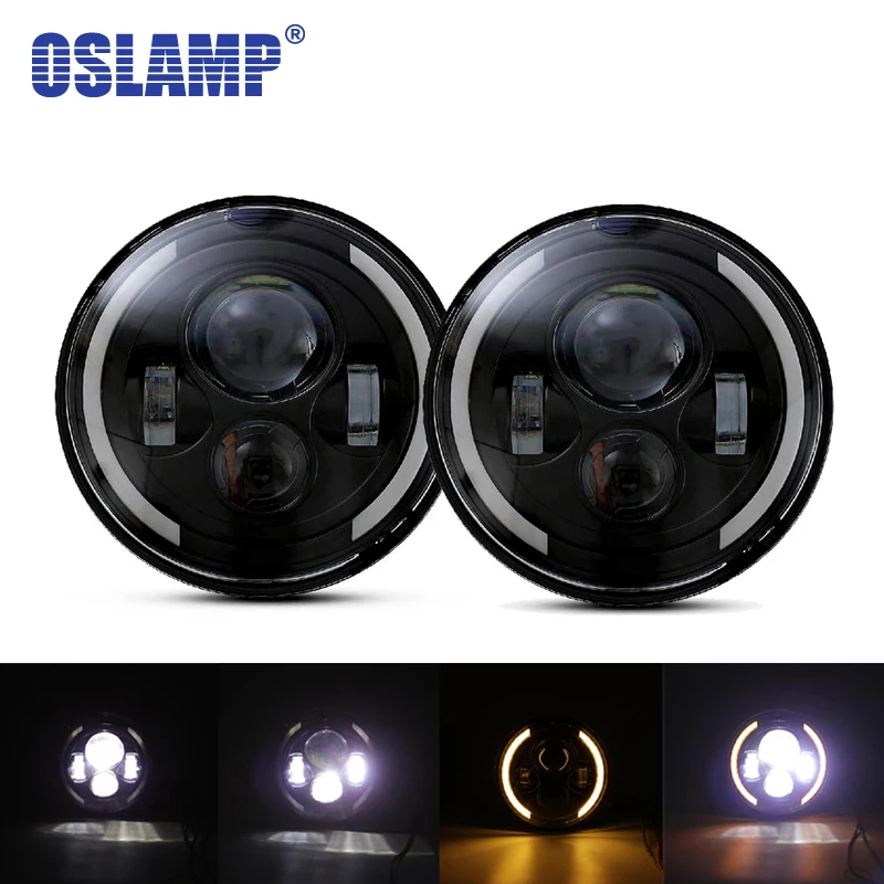 Oslamp 7 дюймов светодиодный фонарь 2 шт H4/H13 высокий-низкий луч круглые огни с янтарным/белым Halo для Jeep CJ TJ JK/Land Rover/Hummer
