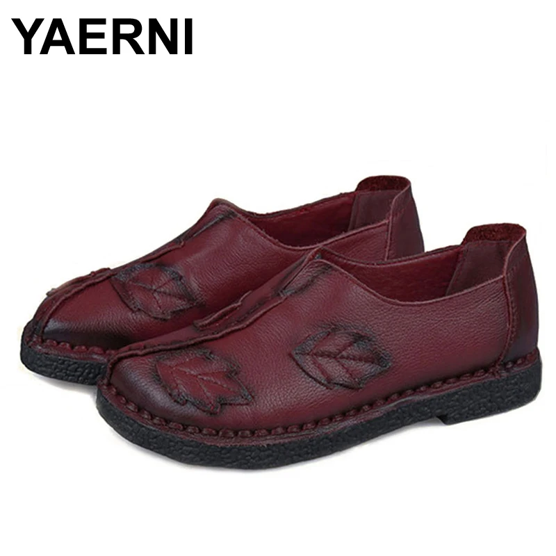 Женские туфли на плоской подошве YAERNI повседневные из 100% натуральной кожи в
